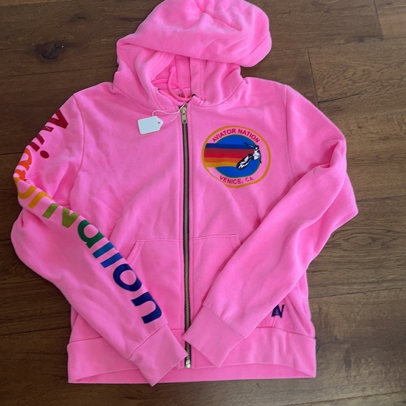 Aviator Nation Zip Up Hoodie Neon Pink 